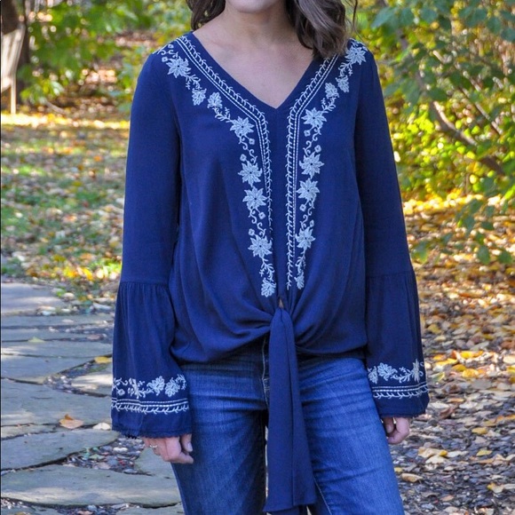 Front Tie Embroidered Top - Picture 1 of 4